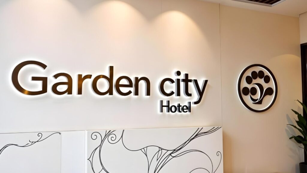 Hotel lobby and reception signage