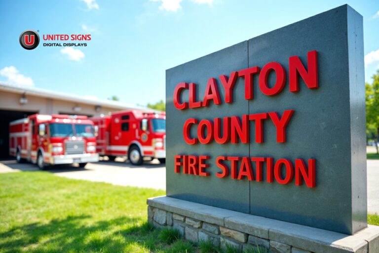 landmark monument sign installed at Clayton County Fire Station by United Signs