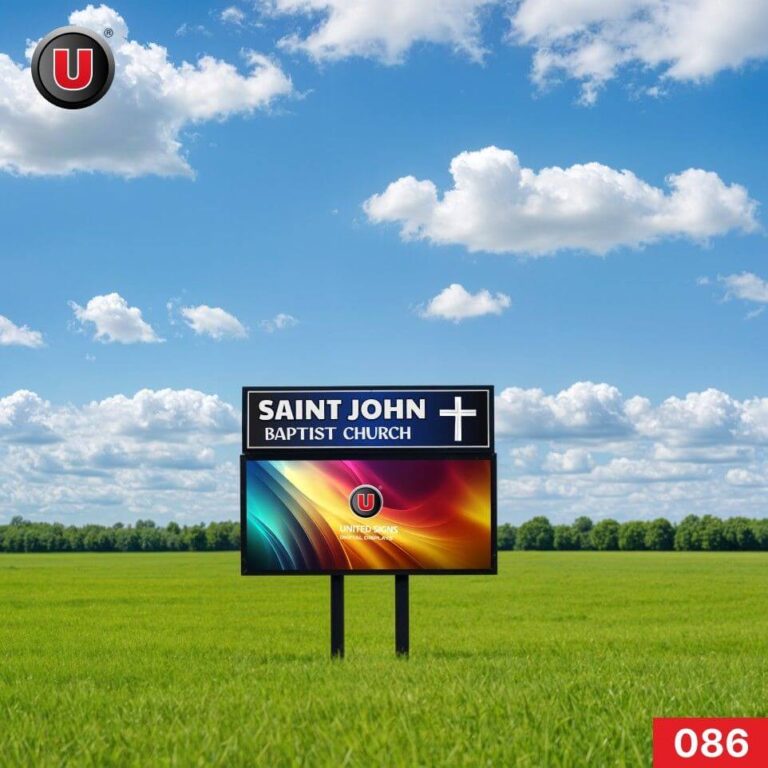 P8 (8mm) 3’h x 6’w Digital LED Pole Church Sign 086