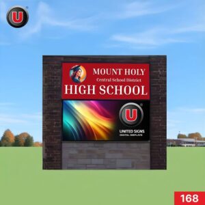 P8 (8mm) 4'h x 8'w LED Digital School Sign 168 - Brick Design - WiFi-Enabled